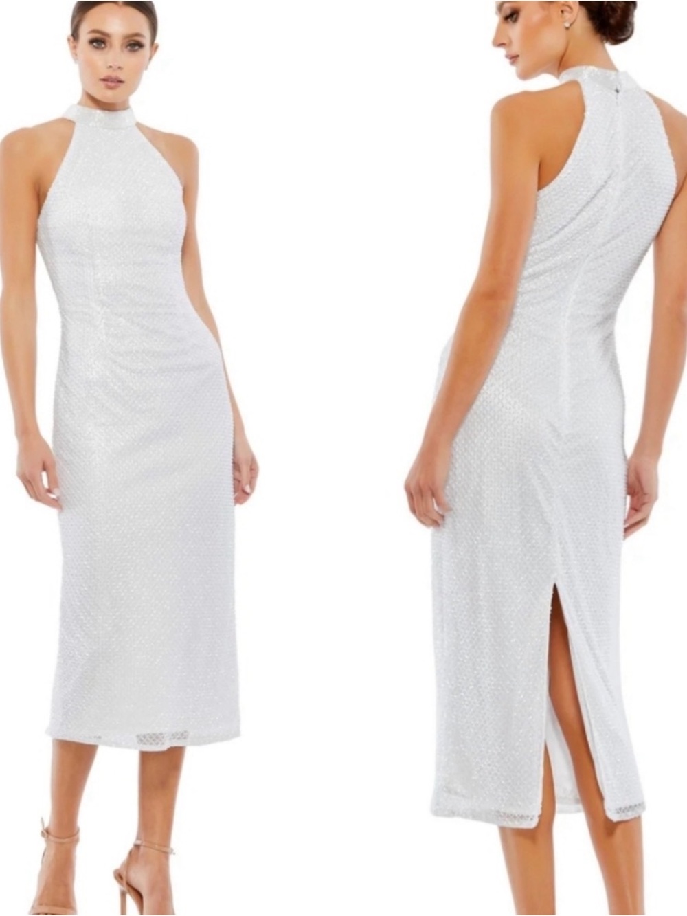 Mac Duggal White Halter Midi Dress Size 0 C37